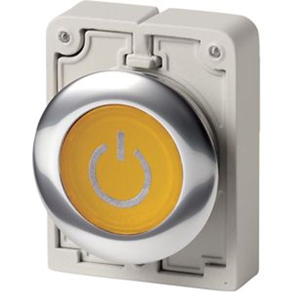 Illuminated pushbutton actuator, RMQ-Titan, Flat, momentary, yellow, inscribed, Metal bezel image 2
