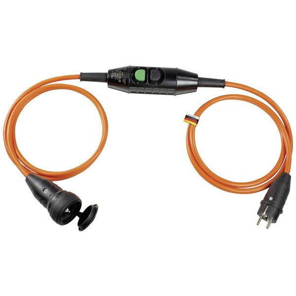 PRCD-K personal protection extension 3m
for use on power generators
2x 1.5m H07BQ-F 3G2.5, orange with protective contact plug and coupling with protective cap 
with KOPP PRCD-K intermediate switch 30mA image 1