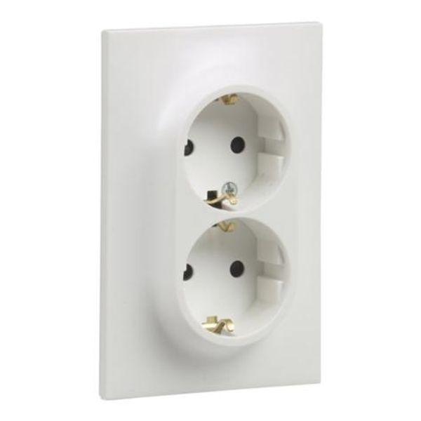 Double socket one post 2P+E schuko with eclips Urbano screw terminals white finish image 1