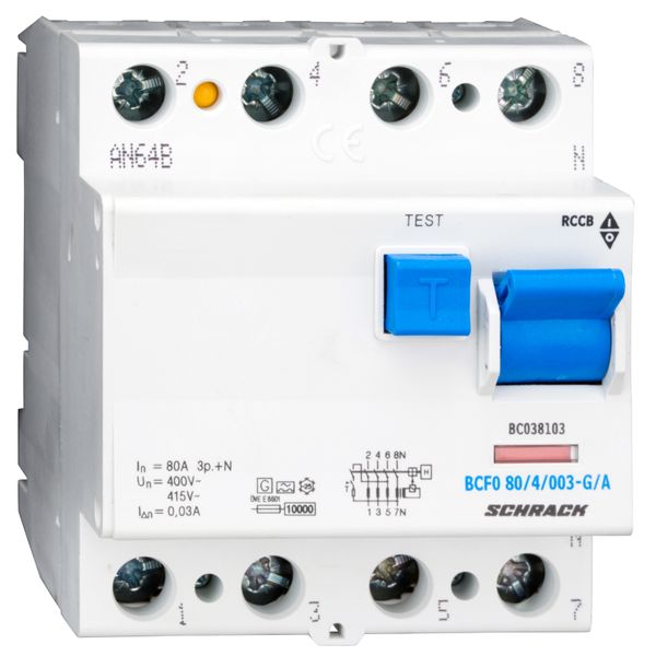 Residual current circuit breaker 80A, 4-pole, 30mA, type A,G image 1