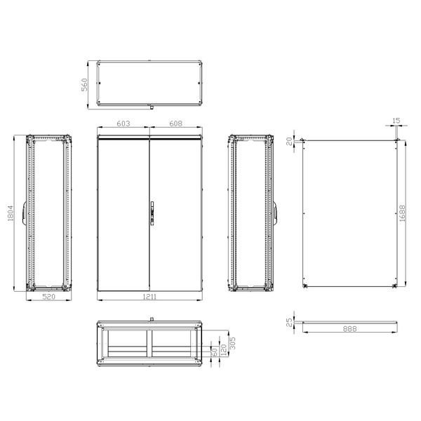 Modular enclosure 2 door IP54 H=1800 W=1200 D=500 mm image 3