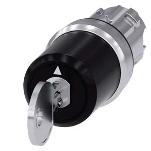 3SU1050-5BN21-0AA0-Z Y01 22 mm, round, metal, shiny, special lock, with 2 keys, 3 switch positions I-O image 1