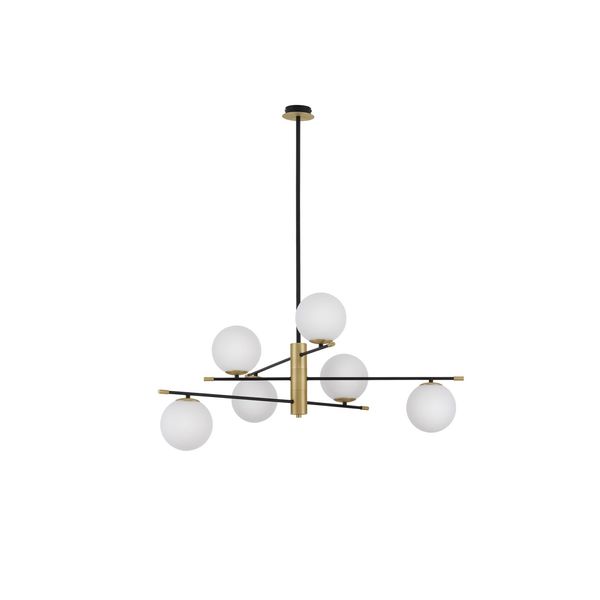 Matt Black & Gold Metal  Opal Glass  LED G9 6x5 Watt 230 Volt   IP20 Bulb Excluded  Included Two parts Of Metal   42 cm Each Part  L: 100 H1: 67 H2: 120 cm Two Options Of Height  67 - 120 cm Rotatable image 1