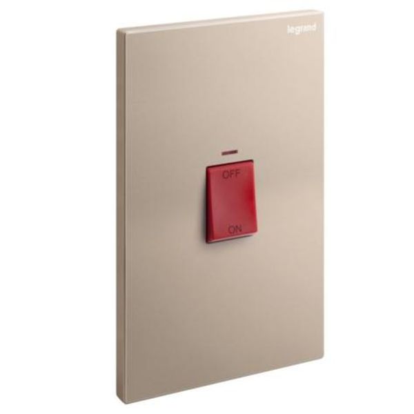 Galion - 2 gangs vertical double pole 45A switch with red power indicator - Rose Gold image 1