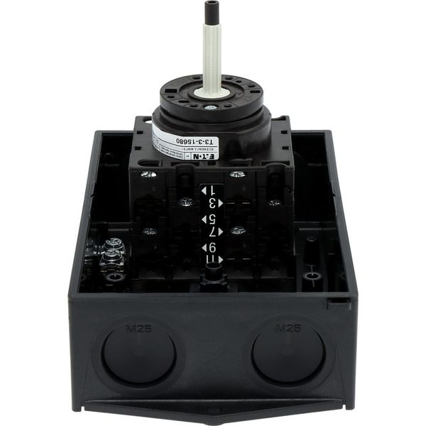 Main switch, T3, 32 A, surface mounting, 3 contact unit(s), 3 pole + N, 1 N/O, 1 N/C, STOP function, With black rotary handle and locking ring, Lockab image 38