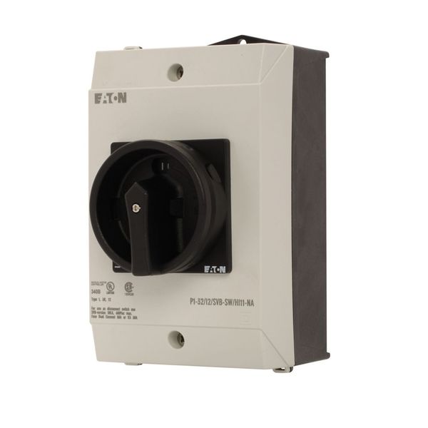 Main switch, P1, 32 A, surface mounting, 3 pole, 1 N/O, 1 N/C, STOP function, With black rotary handle and locking ring, UL/CSA image 8
