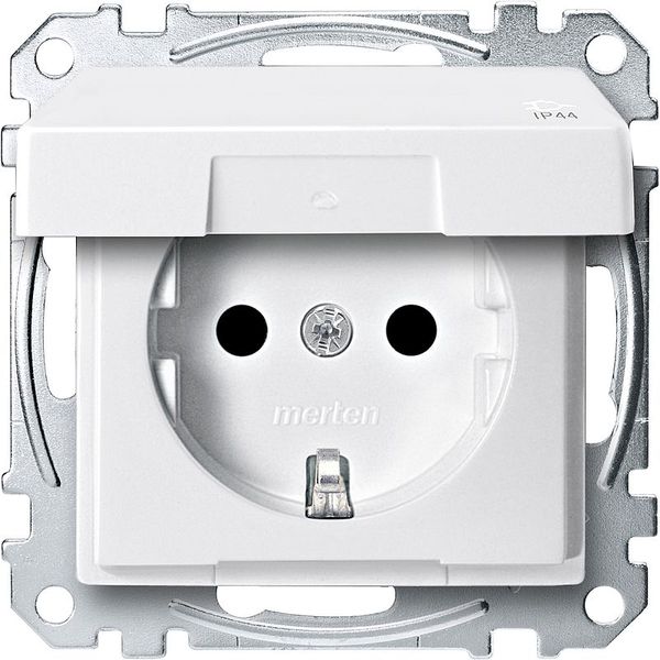 SCHUKO socket with hinged lid, IP44, touch protection, screw lift terminals, polar white, M-SMART image 1