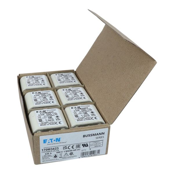 Fuse-link, high speed, 630 A, AC 690 V, compact size 1, 45 x 59 x 51 mm, aR, IEC, UL, single indicator image 3