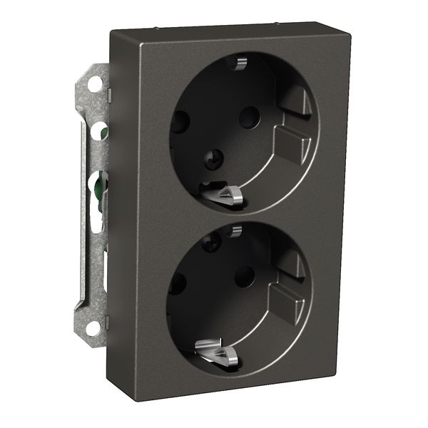Exxact double socket-outlet centre-plate high earthed screwless anthracite image 3