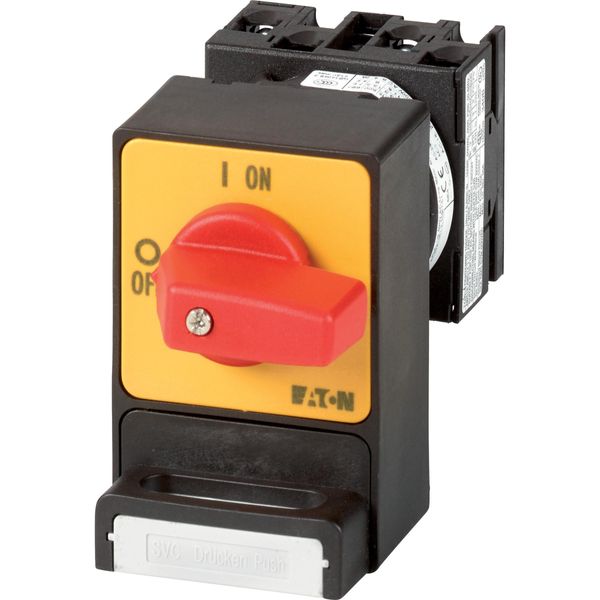 Panic switches, T0, 20 A, flush mounting, 3 pole, with red thumb grip and yellow front plate, Padlocking feature SVC image 3
