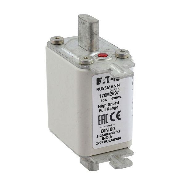 Fuse-link, high speed, 50 A, AC 690 V, DIN 00, 30 x 60 x 79 mm, gR, DIN, IEC, single indicator image 19