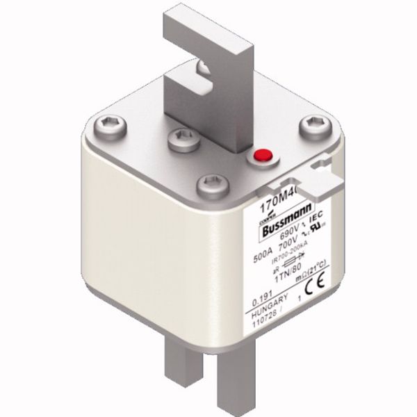 Fuse-link, high speed, 500 A, AC 690 V, DIN 1, 53 x 66 x 108 mm, aR, DIN, IEC, single indicator image 3