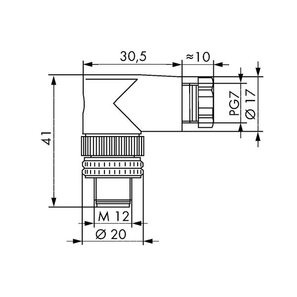 Fitted pluggable connector 4-pole M12 plug, right angle image 2