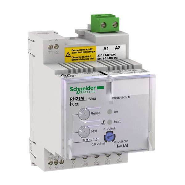 Residual current protection relay, VigiPacT RH21M, 30mA or 300mA, 220/240VAC 50/60Hz, DIN rail mounting image 1