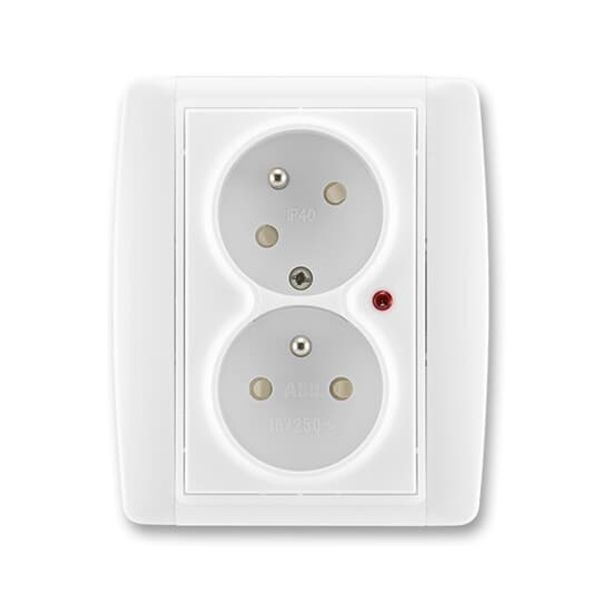 5593E-C02357 03 Double socket outlet with earthing pins, shuttered, with turned upper cavity, with surge protection image 1