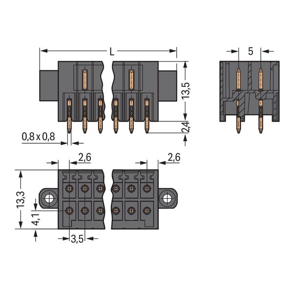 THR male header, 2-row 0.8 x 0.8 mm solder pin straight black image 4