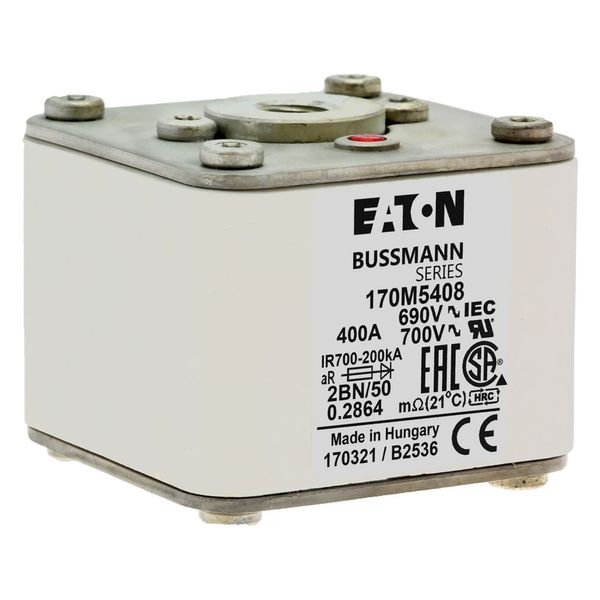 Fuse-link, high speed, 400 A, AC 690 V, size 2, 61 x 77 x 51 mm, aR, IEC, UL, single indicator, flush end, M10 image 6