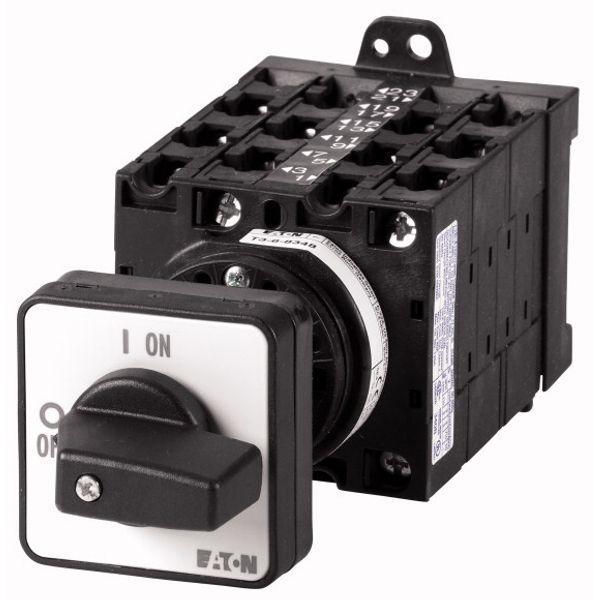 On-Off switch, T3, 32 A, rear mounting, 6 contact unit(s), 12-pole, with black thumb grip and front plate image 1