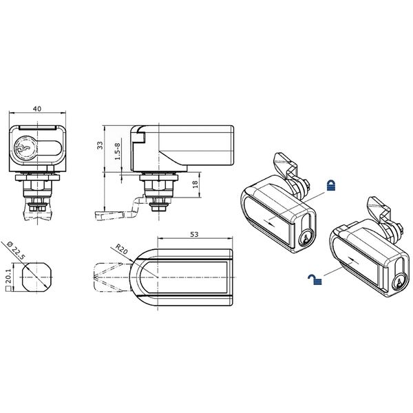 Quarter turn for half cylinder instead of double-bit lock image 2