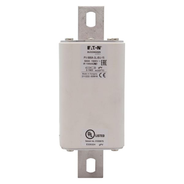 Fuse-link, high speed, 500 A, DC 1500 V, 3L, 75 x 205 mm, gPV, IEC, UL, without indicator, bolted contacts image 5