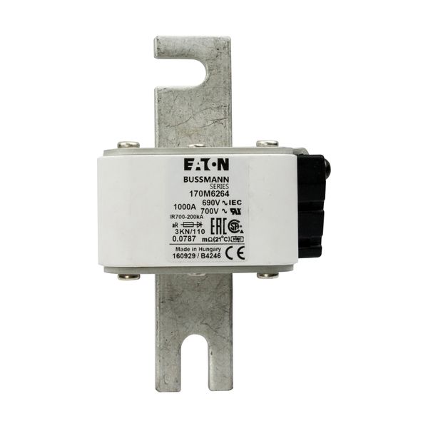 Fuse-link, high speed, 1000 A, AC 690 V, DIN 3, 76 x 92 x 139 mm, aR, DIN, IEC, single indicator image 9