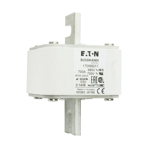 Fuse-link, high speed, 700 A, AC 690 V, DIN 3, 76 x 76 x 109 mm, aR, DIN, IEC, single indicator image 15