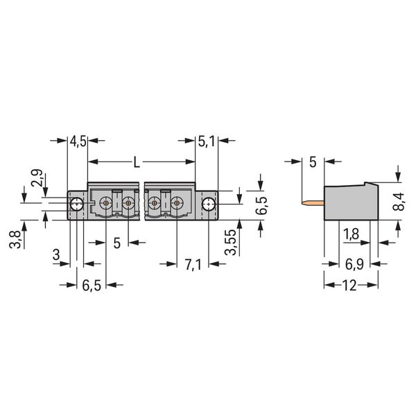 THT male header 1.2 x 1.2 mm solder pin straight gray image 2