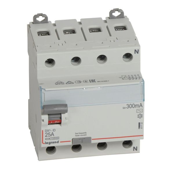 RCD DX³-ID - 4P - 400 V~ neutral right hand side - 25 A - 300 mA - AC type image 1