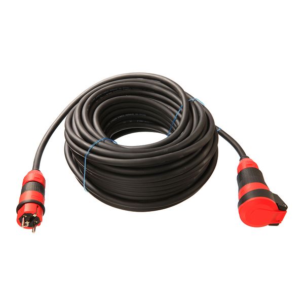 Extension cable SCHUKOultra 50m H07RN-F 3G2, 5 with SCHUKOultra II plug and coupling with voltage indicator and self-closing hinged cover in red / black 230V / 16A - IP54 industrial, construction site - image 1