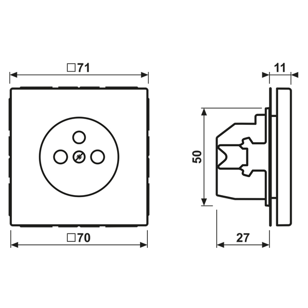 Steckdose französisch/belgisches System, 16 A 250 V ~, ohne Krallen, integrierter erhöhter Berührungsschutz, SAFETY+, Duroplast, Serie LS, lichtgrau image 2