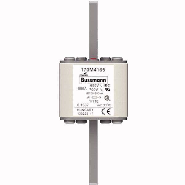 Fuse-link, high speed, 550 A, AC 690 V, DIN 1, 53 x 66 x 138 mm, aR, DIN, IEC, single indicator image 1