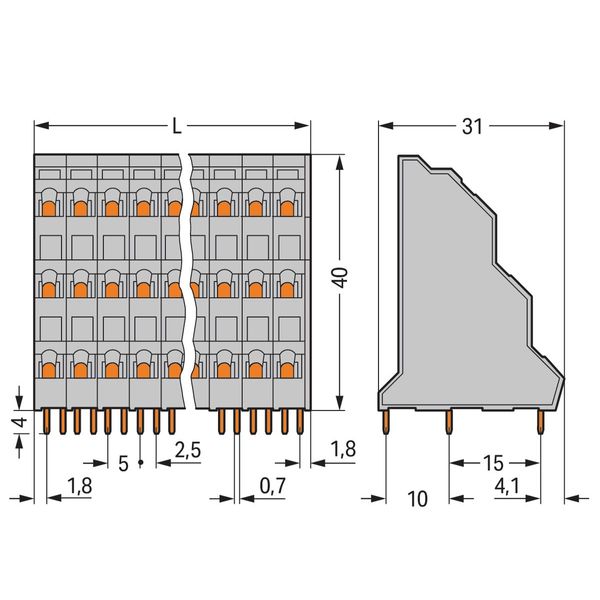 Triple-deck PCB terminal block 2.5 mm² Pin spacing 5 mm gray image 2