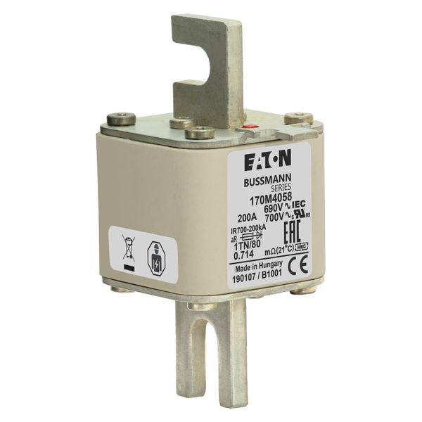 Fuse-link, high speed, 200 A, AC 690 V, DIN 1, 53 x 66 x 108 mm, aR, DIN, IEC, single indicator image 10