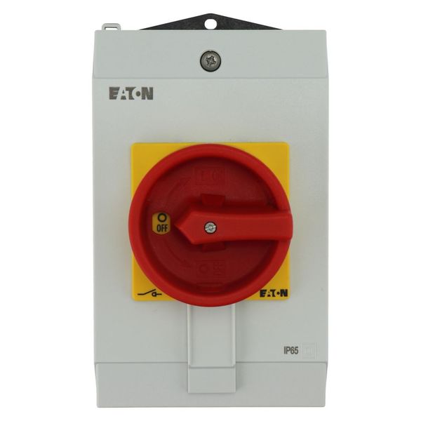 Main switch, P1, 40 A, surface mounting, 3 pole, 1 N/O, 1 N/C, Emergency switching off function, With red rotary handle and yellow locking ring, Locka image 11