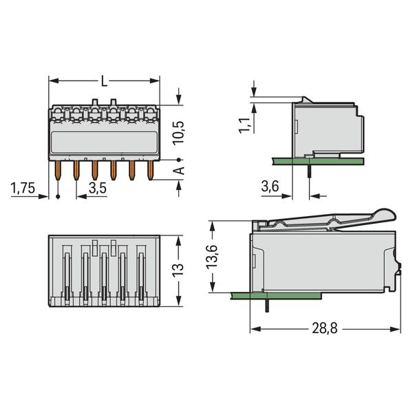 THT female header angled Pin spacing 3.5 mm light gray image 4