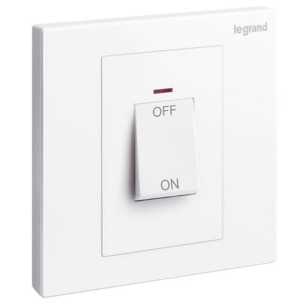 Galion - 1 gang double pole 45A switch with red power indicator- White image 1