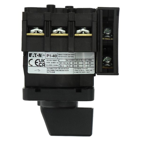 On-Off switch, P1, 40 A, flush mounting, 3 pole, 1 N/O, 1 N/C, with black thumb grip and front plate image 14