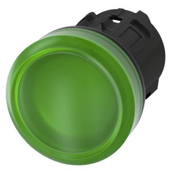 Indicator light, 22 mm, round, plastic, green, lens, smooth, with laser label... image 1
