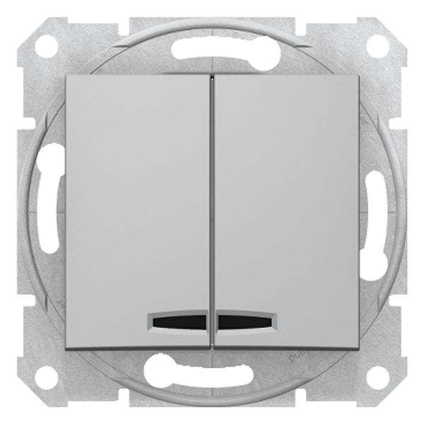 Sedna - 1pole 2-circuits switch - 10AX locator light, without frame aluminium image 1