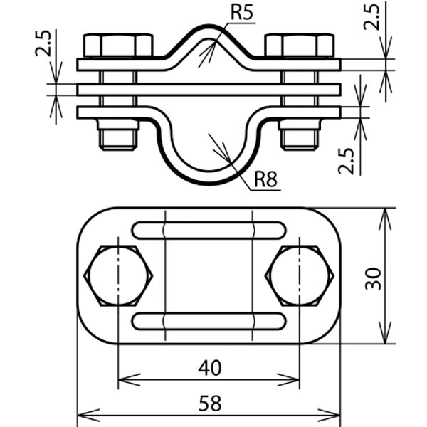 UNI disconnecting clamp, StSt for Rd 8-10/16mm with intermediate plate image 2