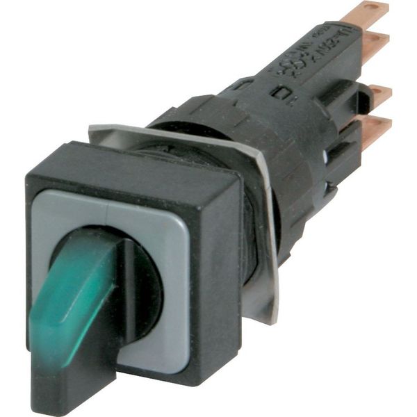 Illuminated selector switch actuator, momentary, 45°, 18 × 18 mm, 2 positions, With thumb-grip, green, with VS anti-rotation tab, with filament bulb, image 4