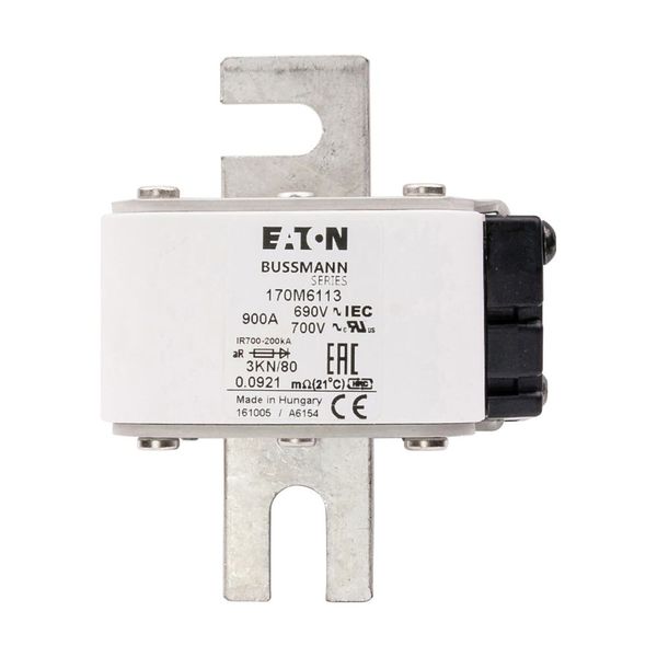 Fuse-link, high speed, 900 A, AC 690 V, DIN 3, 76 x 92 x 109 mm, aR, DIN, IEC, single indicator image 11