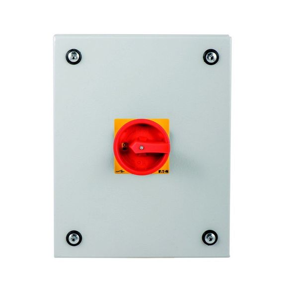 Main switch, T3, 32 A, surface mounting, 4 contact unit(s), 8-pole, Emergency switching off function, With red rotary handle and yellow locking ring, image 6