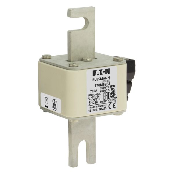 Fuse-link, high speed, 700 A, AC 690 V, DIN 2, 61 x 77 x 138 mm, aR, DIN, IEC, single indicator image 17