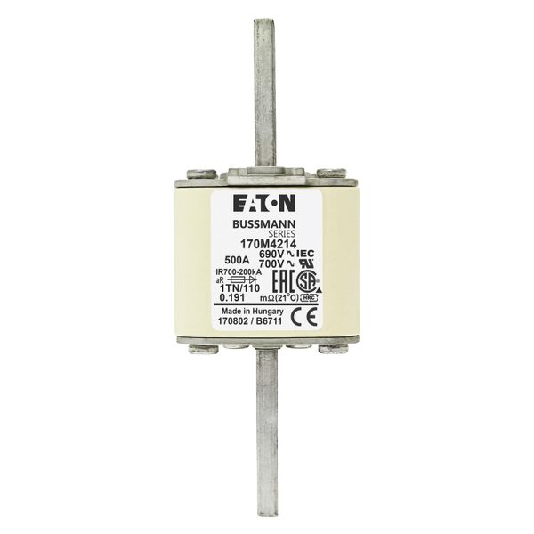 Fuse-link, high speed, 500 A, AC 690 V, DIN 1, 53 x 66 x 138 mm, aR, DIN, IEC, type T indicator image 14