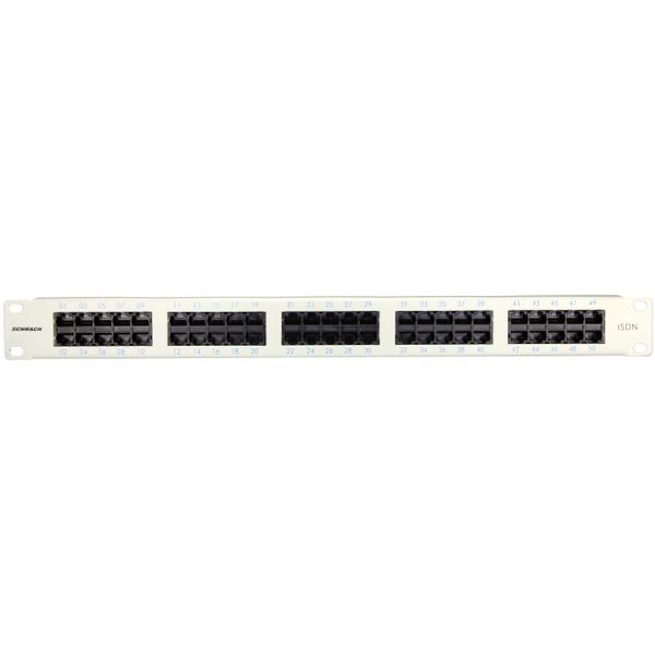 Patchpanel 50xRJ45 unshielded, ISDN, 19", 1U, RAL7035 image 1