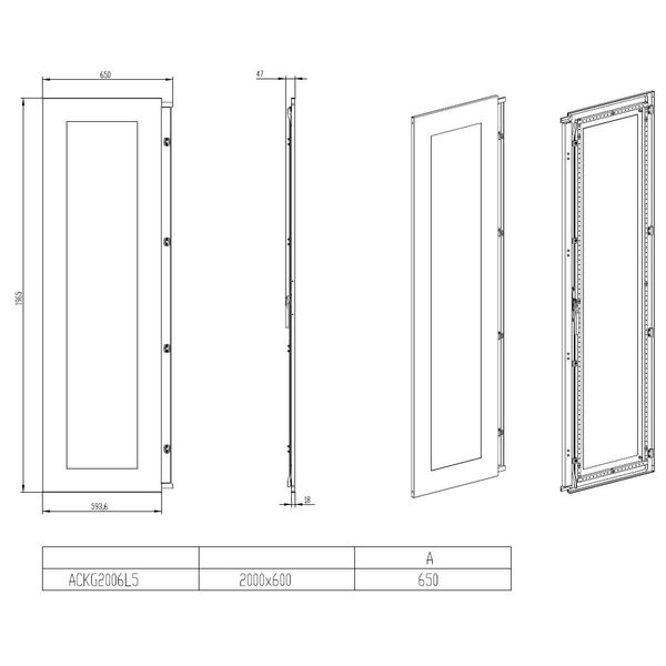 Glazed door left for 2 door enclosures H=2000 W=600 mm image 3