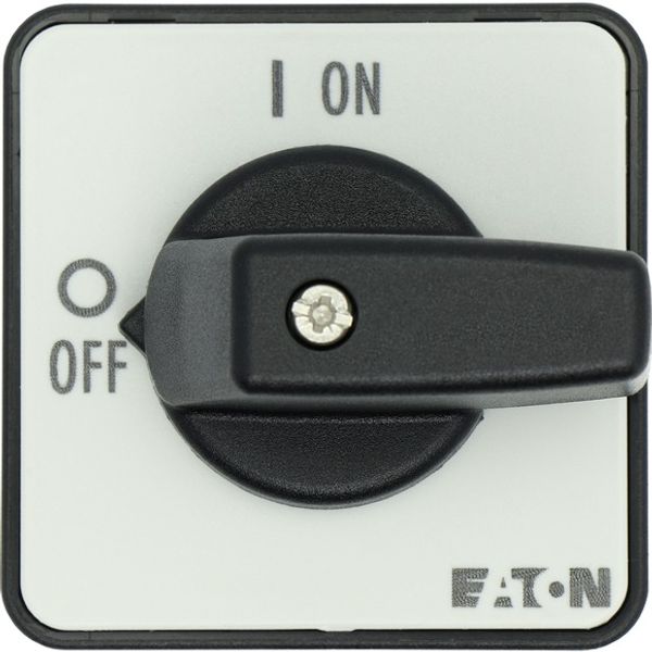 On-Off switch, T0, 20 A, centre mounting, 1 contact unit(s), 2 pole, with black thumb grip and front plate image 4