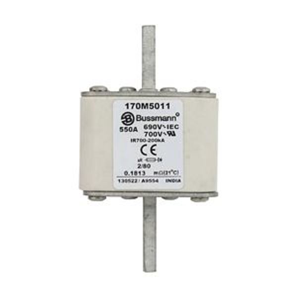 Fuse-link, high speed, 550 A, AC 690 V, DIN 2, 61 x 61 x 108 mm, aR, DIN, IEC, single indicator, 80 mm centres image 4