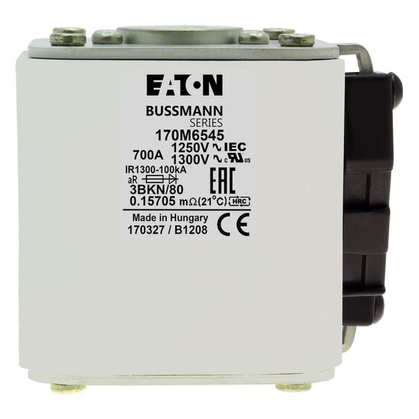 Fuse-link, high speed, 700 A, AC 1250 V, size 3, 76 x 92 x 83 mm, aR, IEC, UL, single indicator image 9